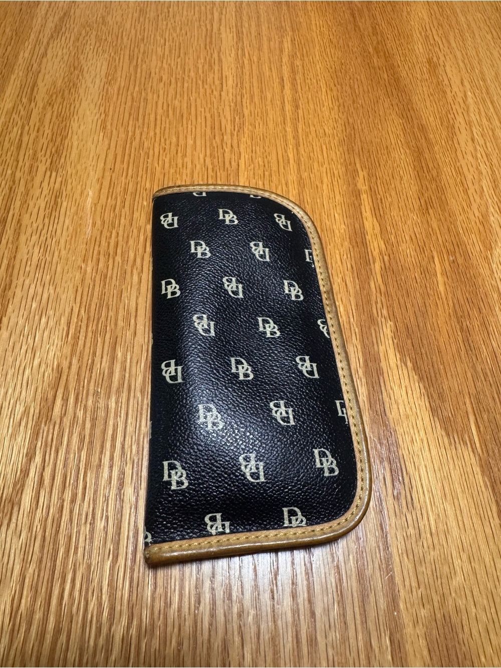 Dooney & Bourke Black and Tan DB Monogram Glasses Case